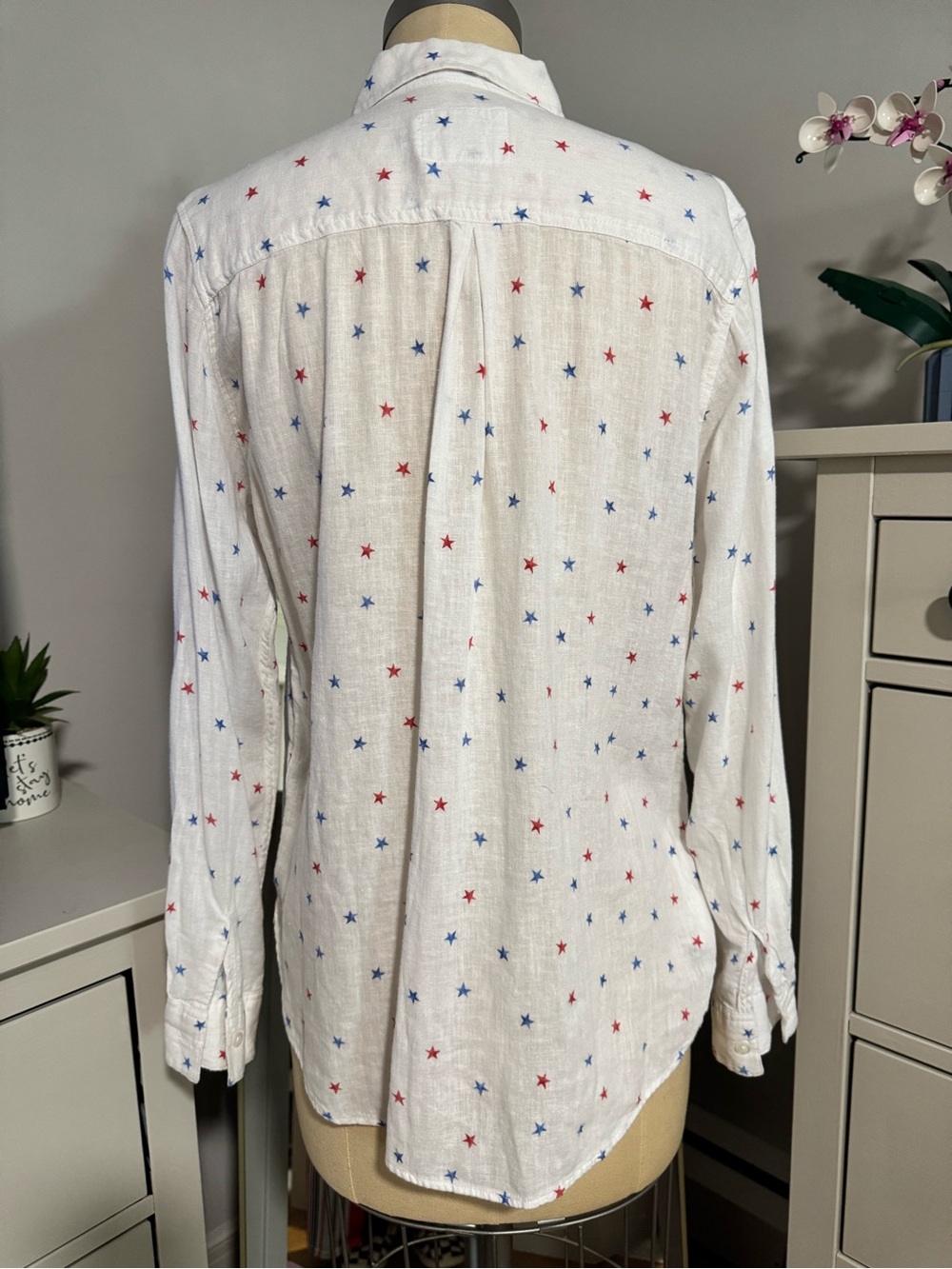 Rails Star Print Button Down Shirt White Red Blue Linen Blend Medium - Picture 2 of 11